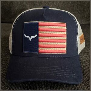 Caipira Prime USA Flag Themed Embroidered Mesh Snap-Back Navy Blue & White Hat